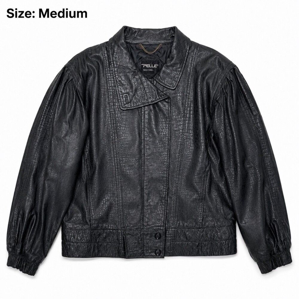 Vintage PELLE New York Milano Leather Jacket Women’s Medium Black Croc